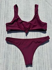 Zaful Swim Women's Wine Knotted Scoop Front Bikini Two Piece Swimsuit Size US 4