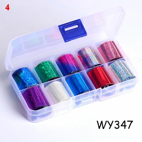 10 Rolls/BOX Nail Foils Nail Art Transfer Foil Wraps Glitter Sticker Decals & - Picture 16 of 41