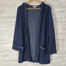 Ladies LUCKY BRAND Dressing Gown Blue Small Knit Open Front Hooded Comfort