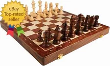 15'' Walnut Chess Set with Storage Board for Adults & Children, 2 Players