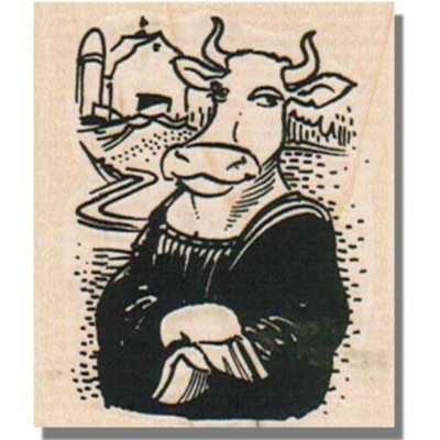 Wood Rubber Stamp, MONA LISA, Cow, Art Stamp,Funny,Farm,Animal,Painting,Humor,sm