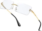 Men's Rimless Vintage Retro Rectangle Gold CLEAR Lens Fashion Hip Hop Glasses