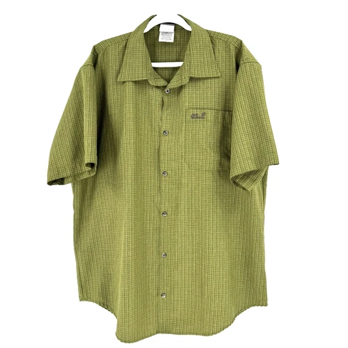 JACK WOLFSKIN Outdoor Men's Shirt 2XL Green Check Hiking Fishing Activewear Camp