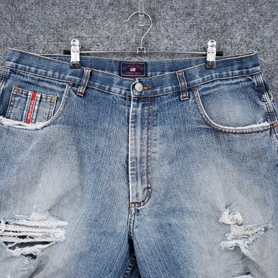 Pantalones Cortos Polo de Colección EE. UU. Hombres 36 Azul Carpintero Sueltos Hip Hop Patinador Denim Y2K Foto 3 de 4