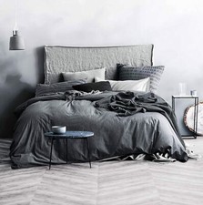ECOCOTT Grey Duvet Cover King Size, 100 Washed Cotton 1 Duvet Cover with Zip...