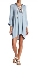 $88 Leibl '38 Bell Sleeve Lace Up Dress - Blue - Sz L