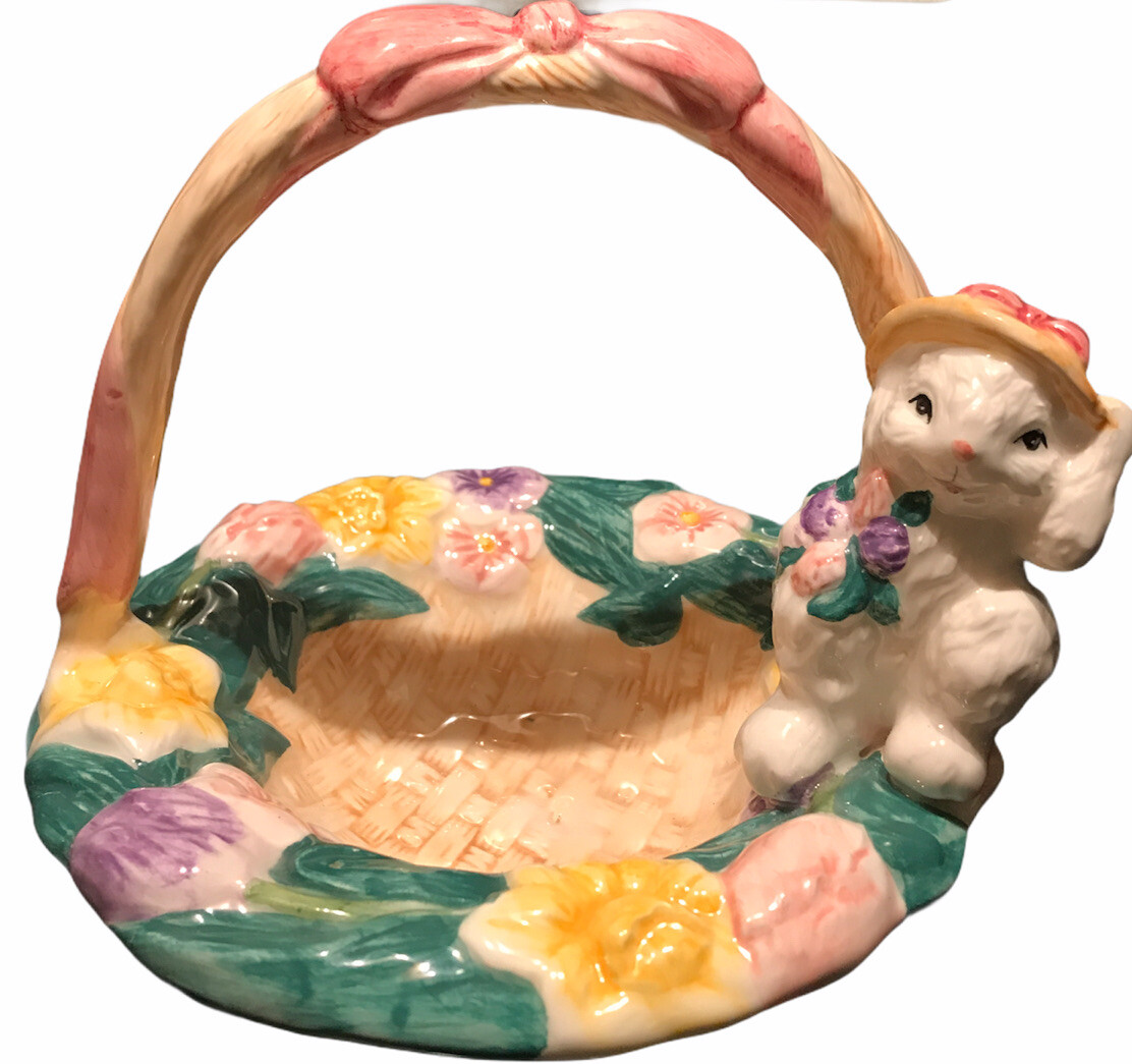 Handmade Ceramic Bunny Candy Bowl - Easter Serving Platter With Mom & Baby Rabbits, Holiday Decor