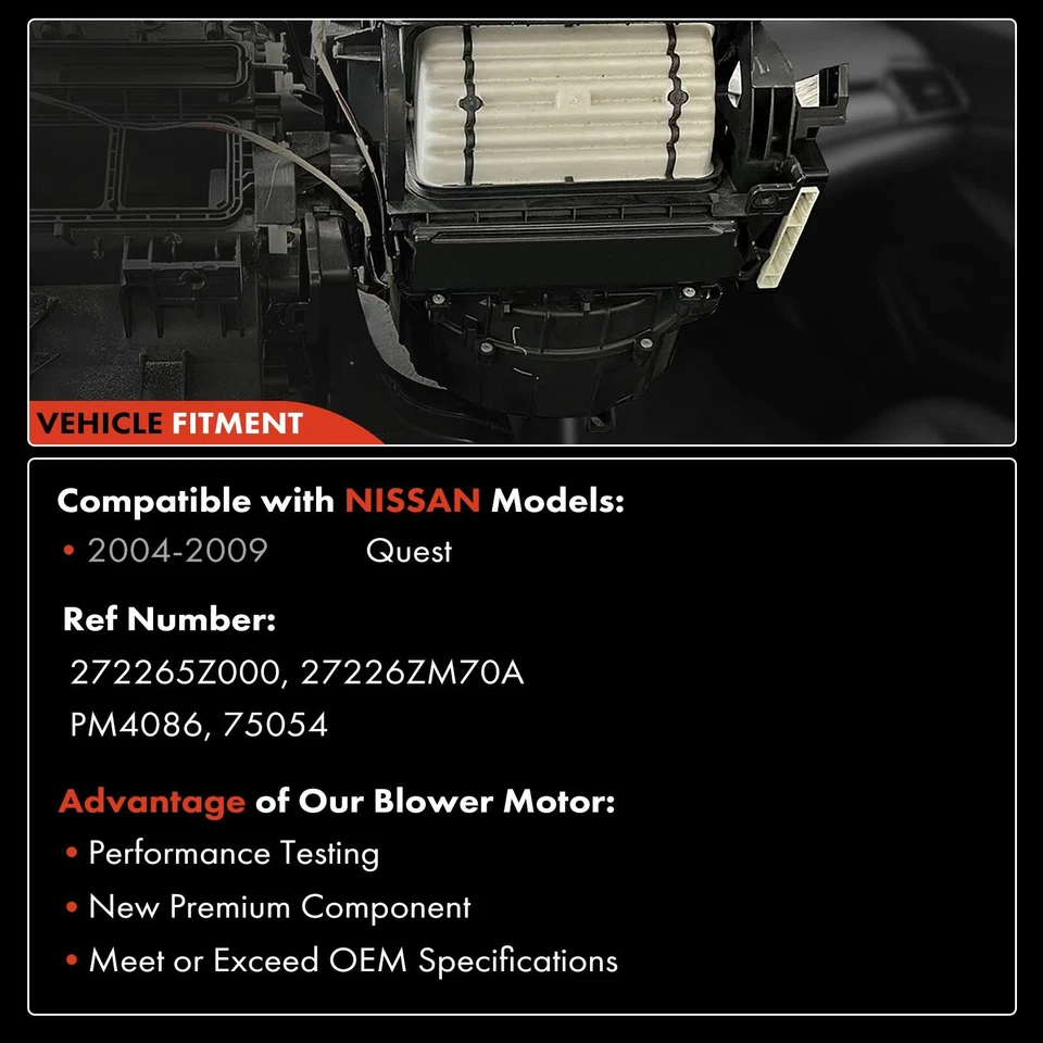 Motor soprador aquecedor HVAC dianteiro com gaiola dupla para Nissan Quest 04-09 272265Z000 - Imagem 3 de 4