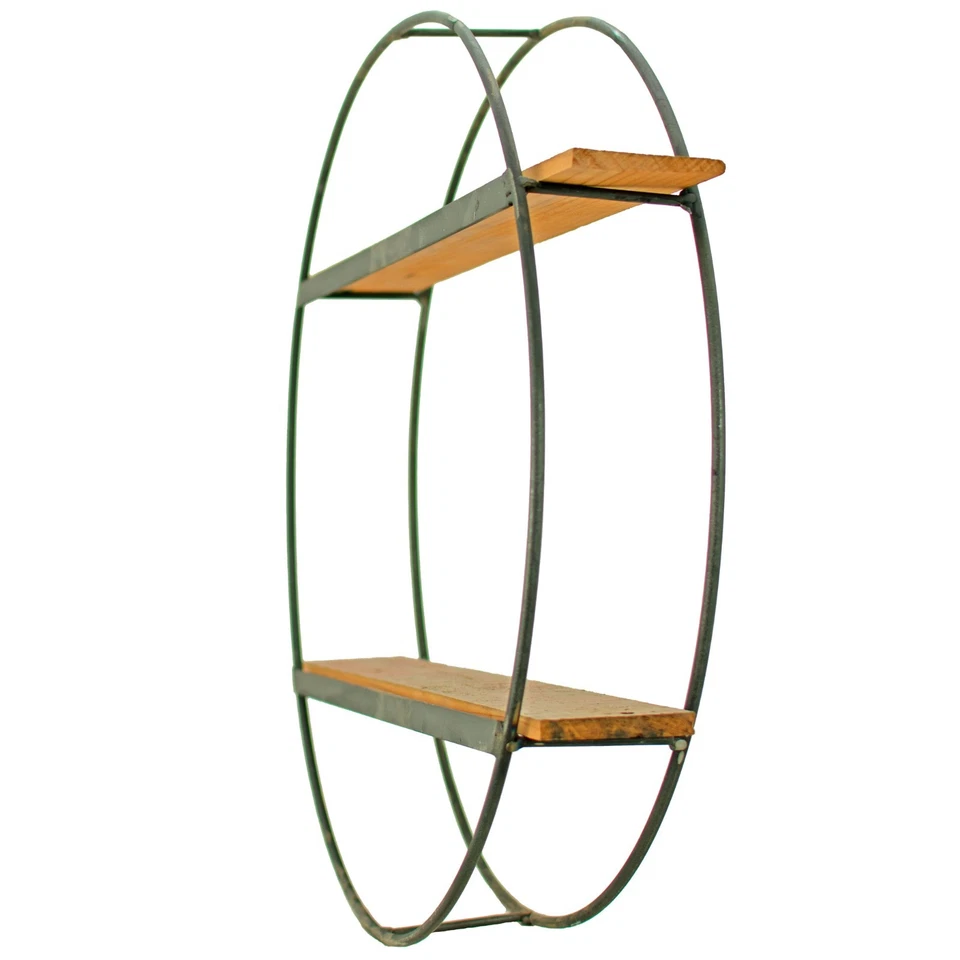 Circular Floating Hanging Shelf Double Tiered Frame Wood Slats 24IN X 24IN X 4IN - Image 2 of 3