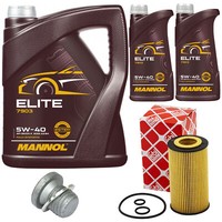MotoröL Set Mannol 5W40 7 Liter + ÖLfilter + Schraube FüR Mercedes C-Klasse GLK