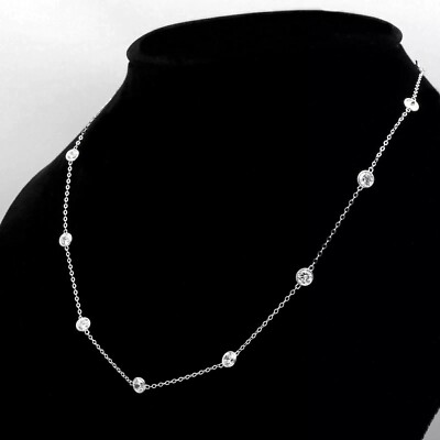 3Ct Round Lab Created Diamond Bezel Set Station Necklace 18'' 14k White Gold Over