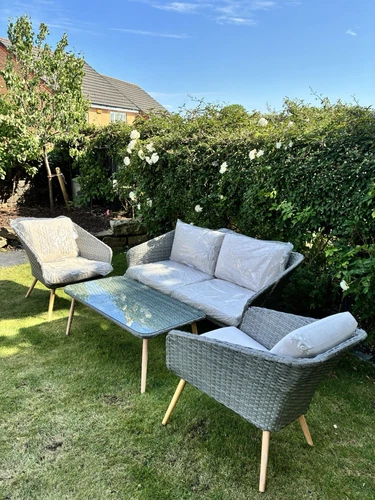 4 Piece Rattan Garden Furniture Set Sofa Chair Table Glass Outdoor Patio Wicker
