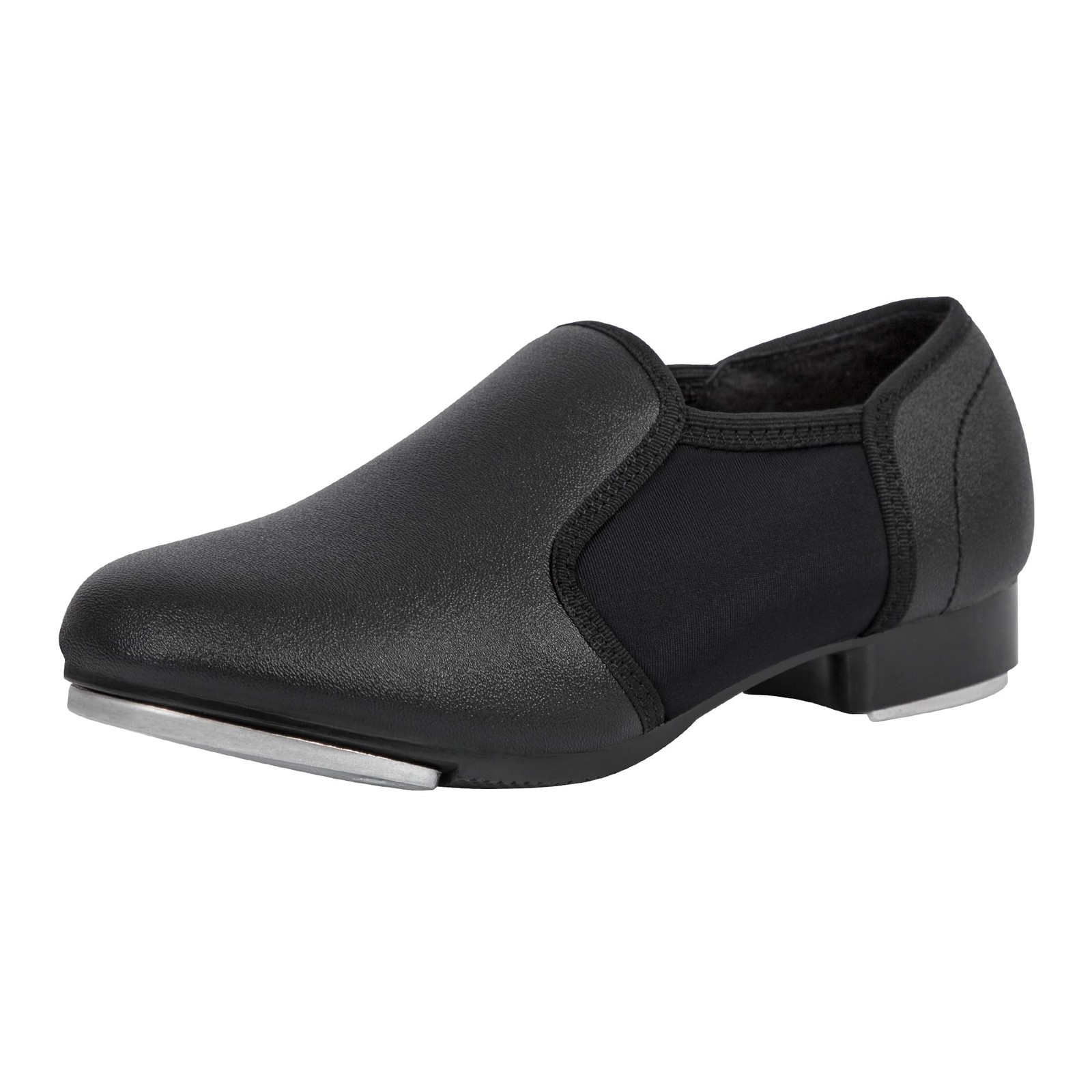 Elastic Slip on Tap Shoe for Girls & Boys Tap Flat-Black Pat