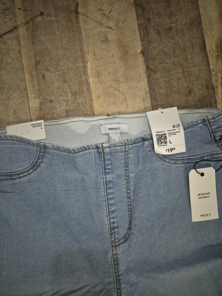Pantalones de mezclilla para mujer FOREVER 21 ajustados tiro alto lavado ligero elástico L