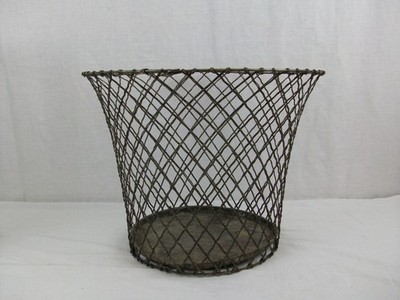 Vintage Antique Office Diamond Wire Waste Basket Trash Basket