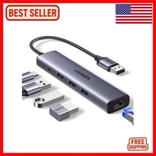 Ultra-Fast 5-in-1 USB to Ethernet Adapter: Gigabit Network Hub with 3 USB 3.0...