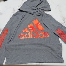 adidas Boys Gray Logo Pullover Hoodie Long Sleeve Size L/G 14/16