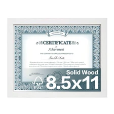 8.5x11 Solid Wood Picture Frame White Covered by Plexiglass - Document Frame ...