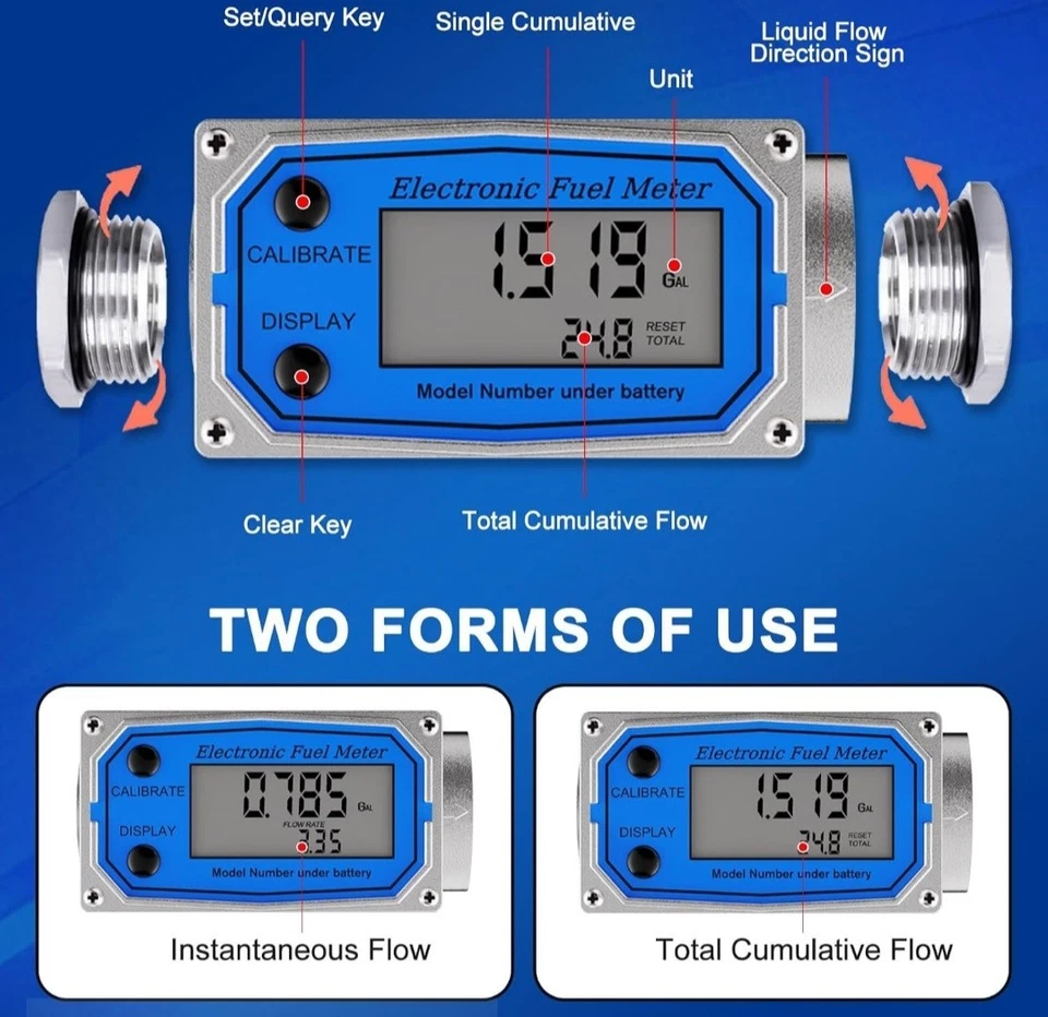 Flow Meter 1" Digital Turbine Fuel Meter Waterproof Inline NPT Thread Flowmeter - Image 4 of 4