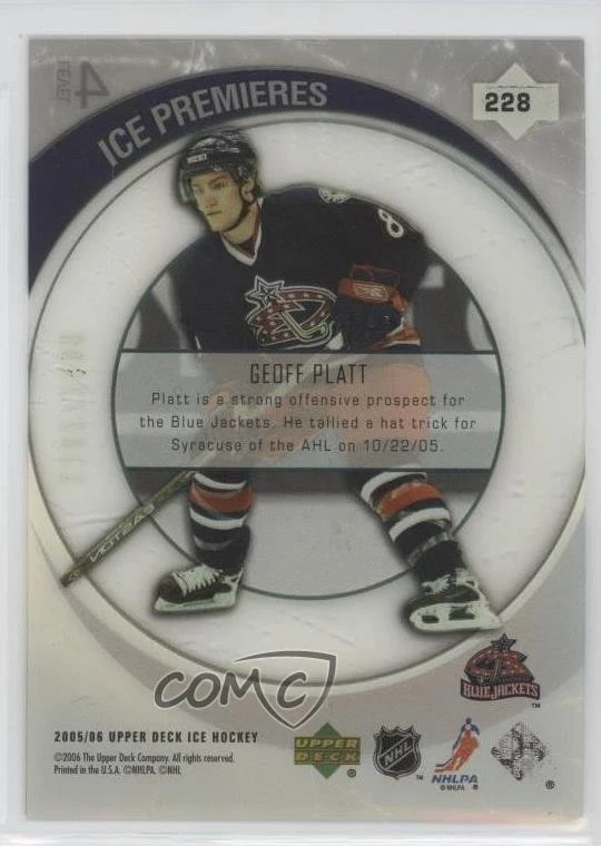 2005-06 Upper Deck Ice Ice Premieres /2999 Geoff Platt #228 Rookie RC - Image 2 of 2