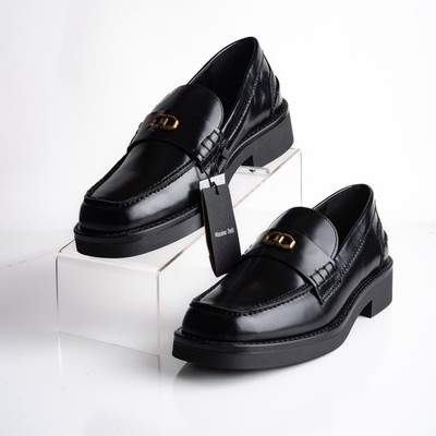 Massimo Dutti Womens Leather Loafers Shoes Black US 9 EU 40 NWT 1544/450