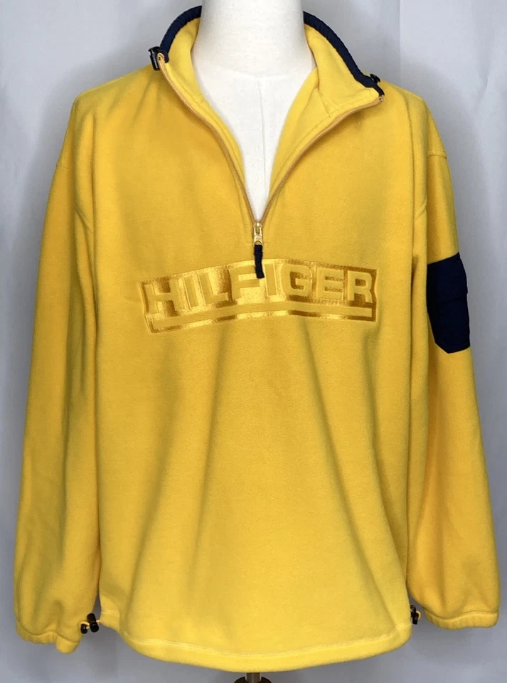 Sudadera Pullover Tommy Hilfiger Vintage Años 90 Para Hombre XL 1/4 Cremallera Polar Amarillo De Colección Foto 3 de 4