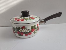Vtg Enamel Cookware Strawberries  & Cream  Sa...