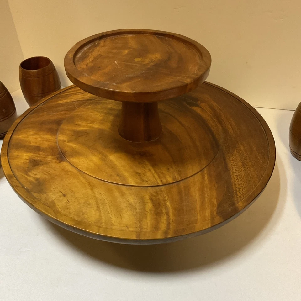 Vintage Monkey POD Wooden Barrel Drink Dispenser 11 Cups Lazy Susan - Image 3 of 4