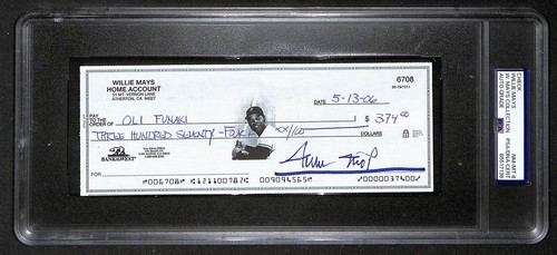 Willie Mays HOF Signed/Auto 2006 Bank Check PSA/DNA NM-MT 8   209071