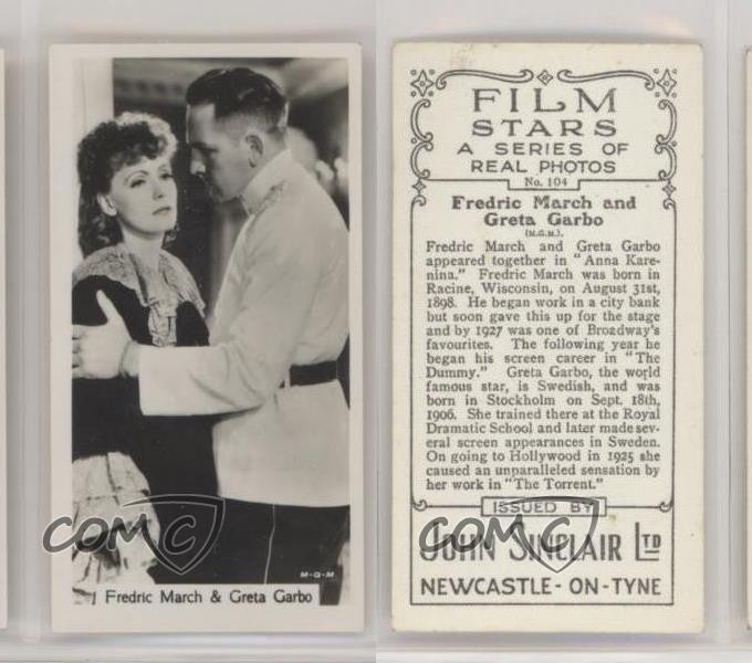 1937 Sinclair Film Stars Tobacco Fredric March and Greta Garbo #104 ...