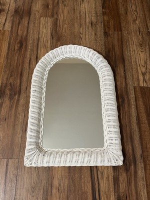 Vintage White Wicker Arch Wall  Mirror