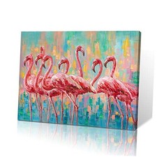 Bedroom Wall Decor Painting: A Flock of Pink Wall Art 16"L x 12"W Flamingo