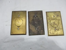 3 Antique Round Outlet Receptacle Cover Plate Plug Hinged Lid Covers