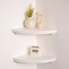 Floating Corner Shelves White 8, Solid Oak Wall Mounted Wooden Display Storag...