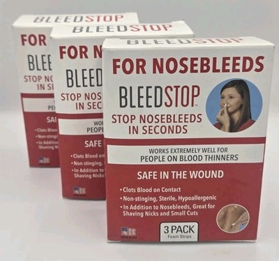 Lot of 3 BLEEDSTOP Stop Nose Bleeds 3 Pack Foam Strips EXP 2028