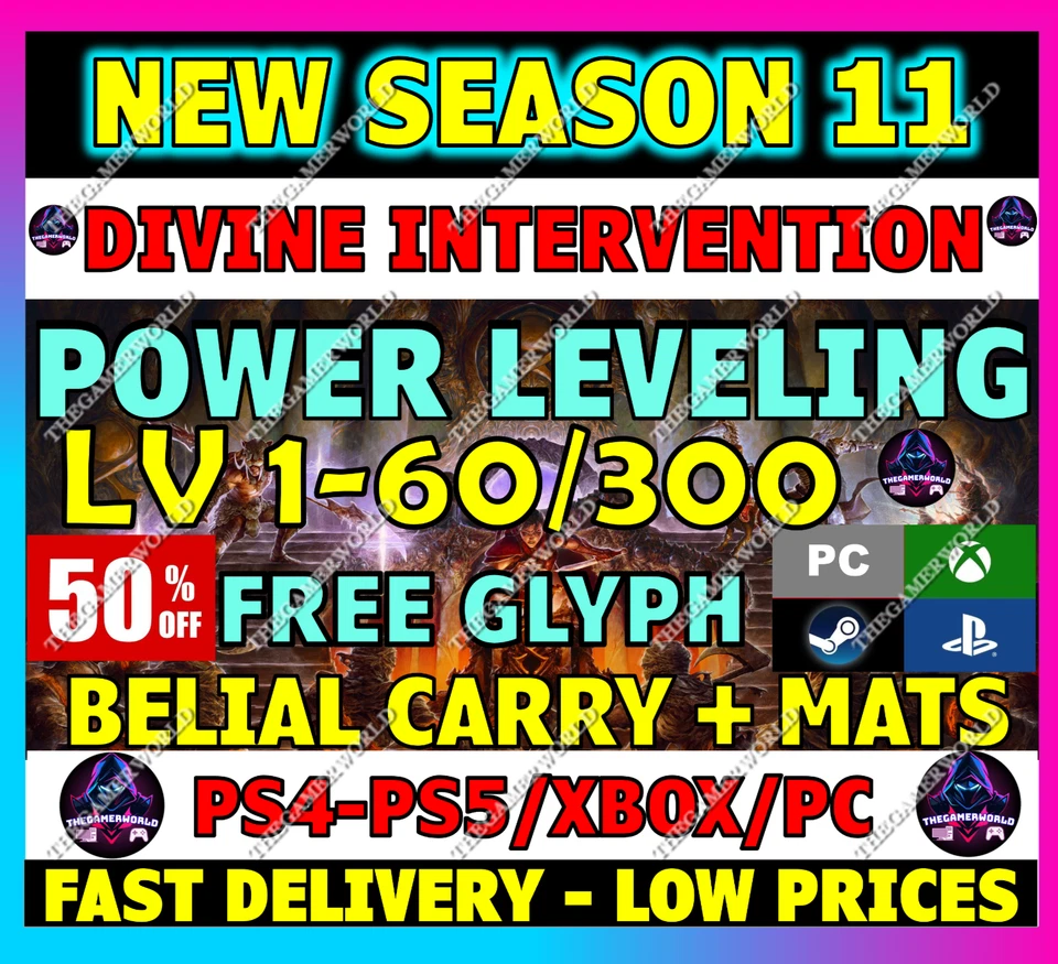 🔥DIABLO 4 SEASON 11✨POWER LEVELING✨GLYPH PIT RUN GOLD MATS RUNES✨✅PC PS XBOX✅
