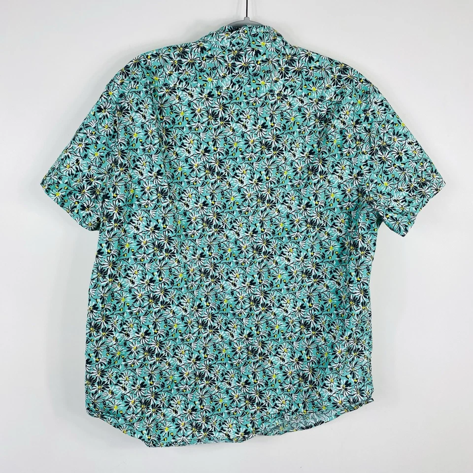 J. Camisa Crew Talla XL Floral Flexible Lavada Calce Ajustado Manga Corta Botón Verde AO572 Foto 2 de 4