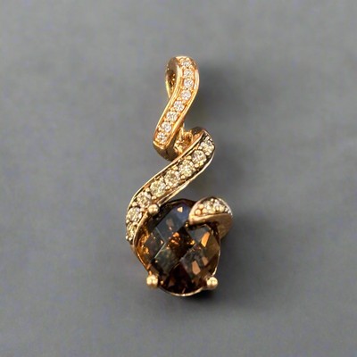 14k Gelbgold Nachlass Rauchquarz & Diamant H/I1 Anhänger