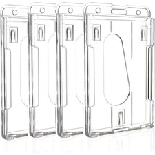 4 Pack Hard Plastic Badge Holders Vertical Badge Name Card Holder for Office