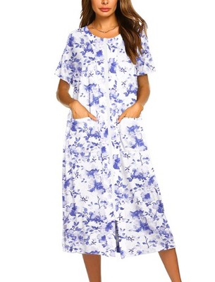 Ekouaer Robes For Women Zipper Front Bathrobe Short Sleeve House Coat Long Ni...