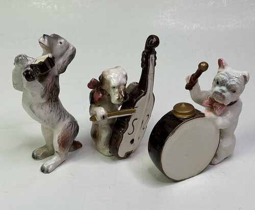 MCM CHASE JAPAN Ceramic 3 Dog Band Figurine Set Playing Violin Drum READ