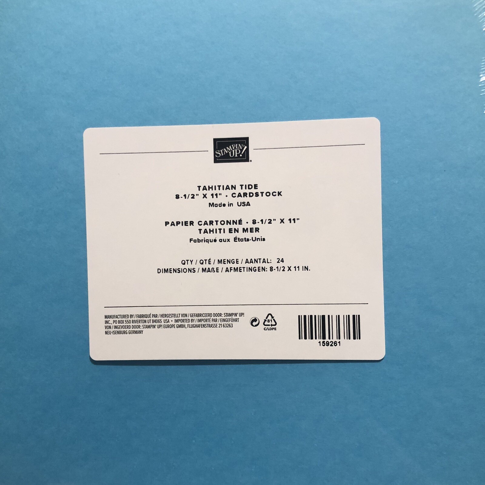 Stampin Up TAHITIAN TIDE Cardstock  8.5” x 11