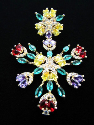 STATEMENT Designer Fallon Multicolor CZ Crystal ''Snowflake'' Dangle Drop Earrings