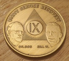 9 Year Alcoholics Anonymous AA Founders Bronze Medallion Coin Sobriety Chip.
