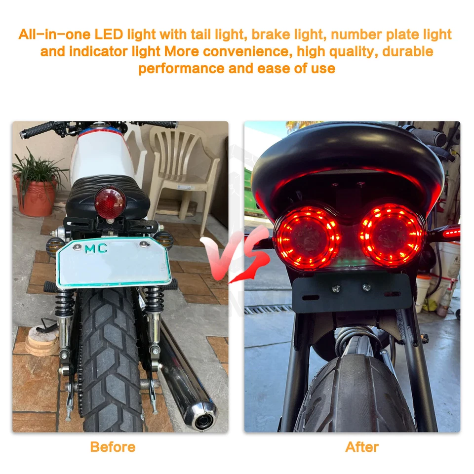 Motorcycle LED Brake Tail LightS Turn Signal License Plate Cafe Racer Dirt Bike - Image 4 of 4