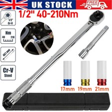 1/2" inch Ratchet Torque Wrench 40 - 210Nm With 3 Impact Sockets 17mm 19mm 21mm