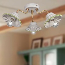 LAMPADARIO DA SOFFITTO IN OTTONE SATINATO E CERAMICA  3 LUCI RUSTICO COUNTRY