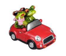 Frosch Paar im Auto Frau Mann Lurch Gecko Echse Deko Tier Figur Skulptur K&ouml;nig