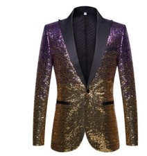 Mens Sequins Blazer Shiny Lapel Multi Color Tuxedo Slim Jacket Coats Oversize