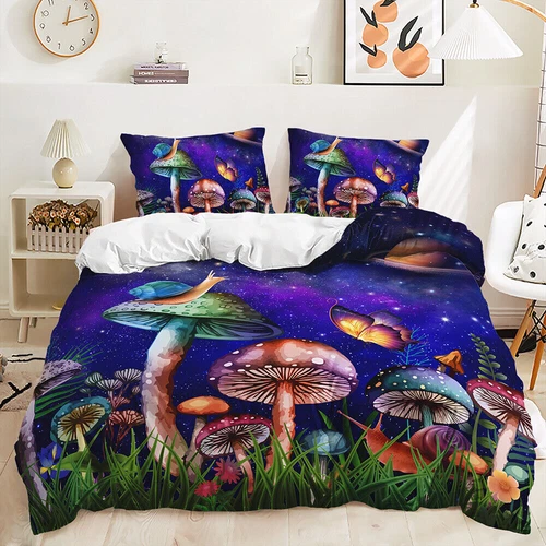 Mushroom Hedgehog Butterfly Blue Purple Pink Doona Duvet Quilt Cover Bed Set - Bild 8 von 32